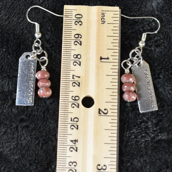 New Choose Happy and Red Jasper Bead Earrings - Picture 5 of 7
